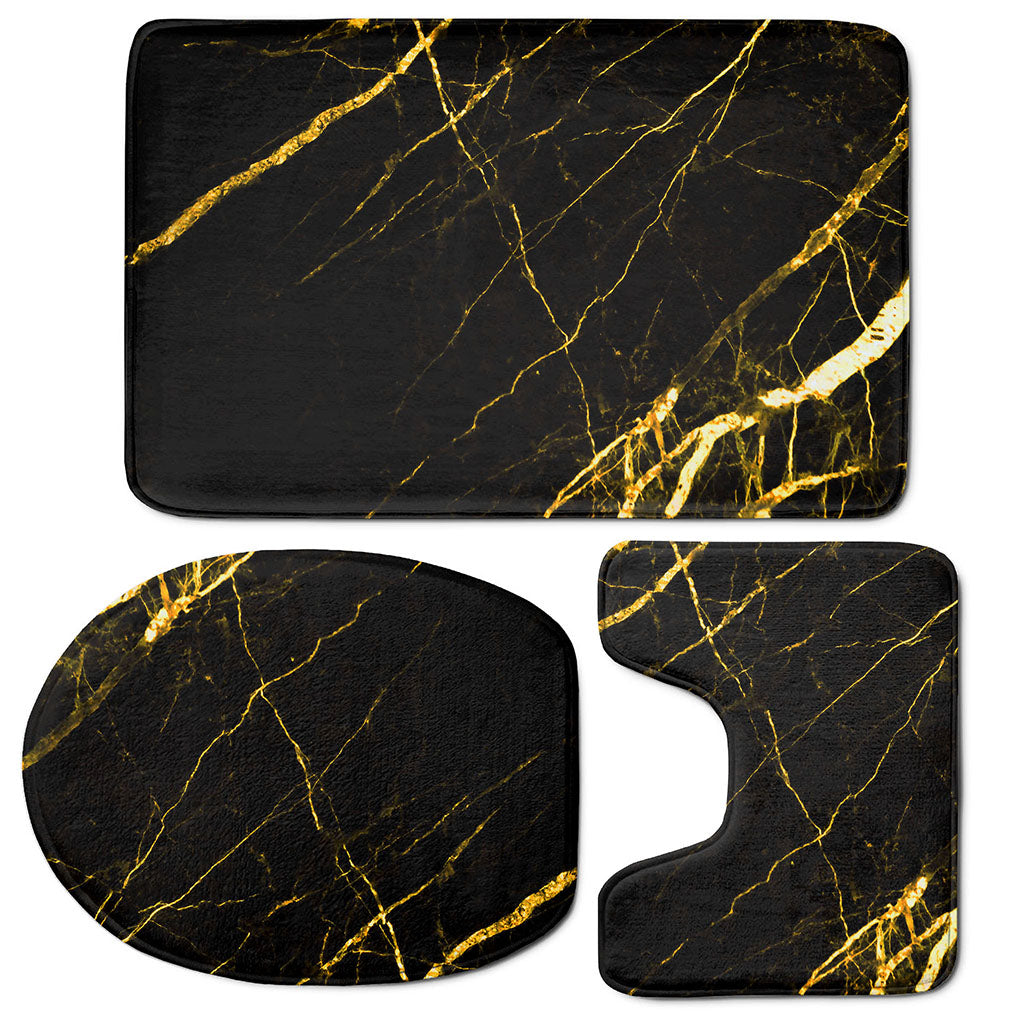 Black Gold Scratch Marble Print 3 Piece Bath Mat Set