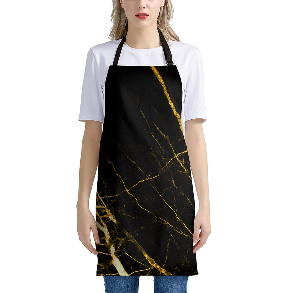 Black Gold Scratch Marble Print Apron