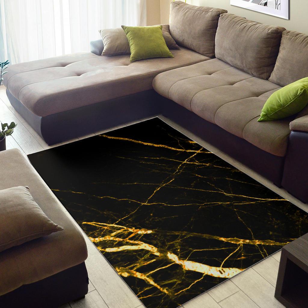 Black Gold Scratch Marble Print Area Rug GearFrost