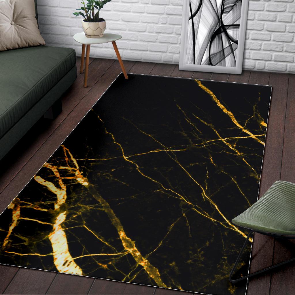 Black Gold Scratch Marble Print Area Rug GearFrost