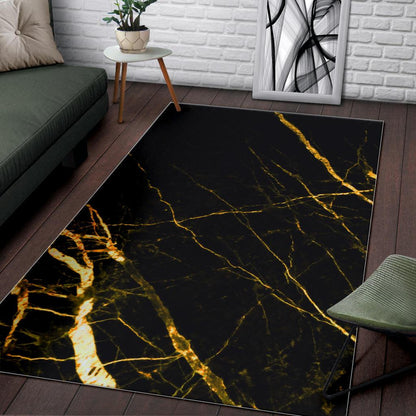 Black Gold Scratch Marble Print Area Rug GearFrost