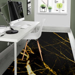 Black Gold Scratch Marble Print Area Rug GearFrost