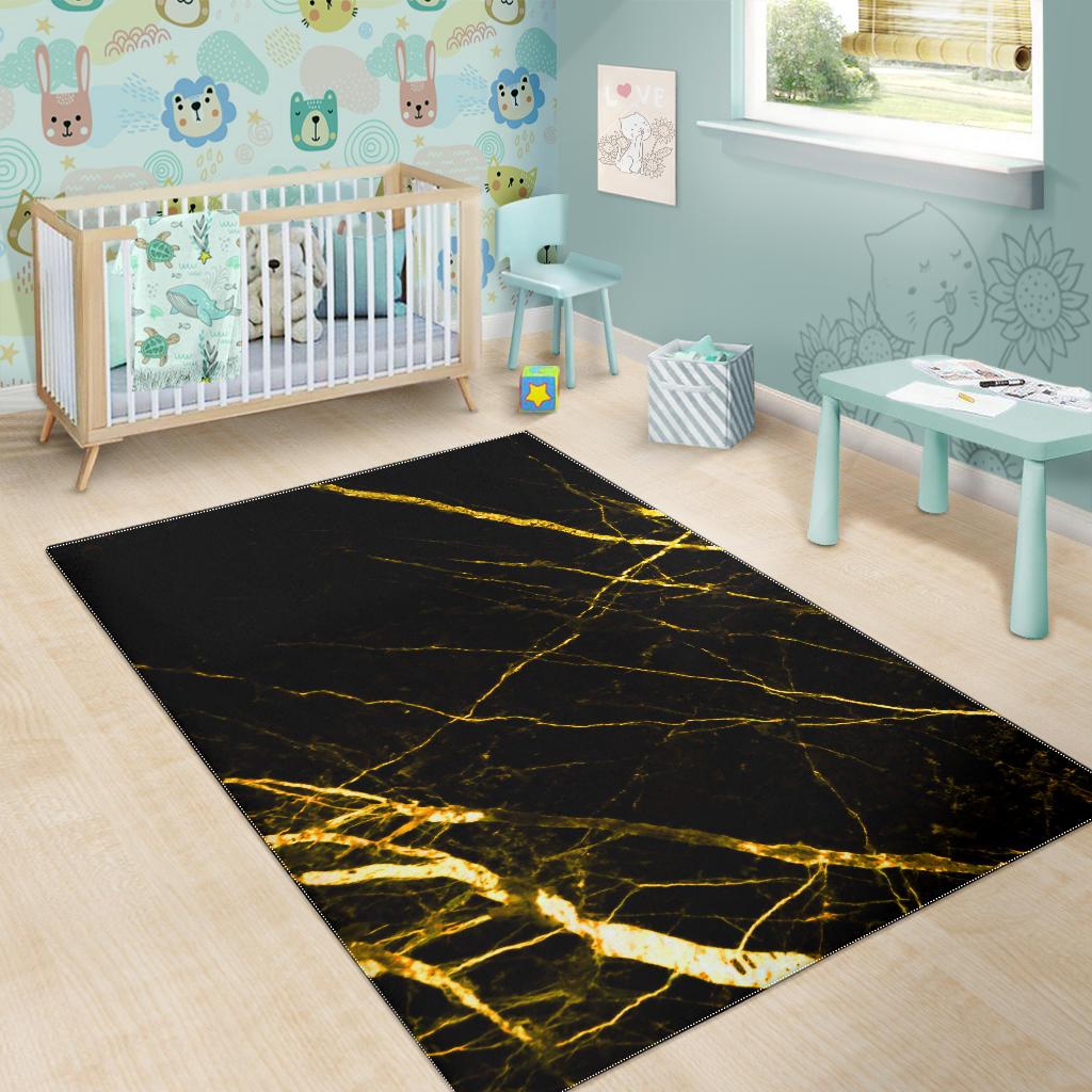 Black Gold Scratch Marble Print Area Rug GearFrost