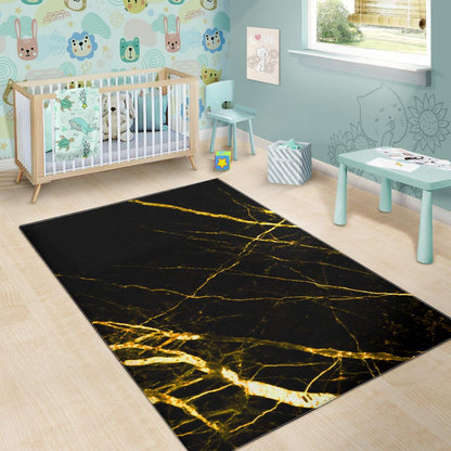 Black Gold Scratch Marble Print Area Rug GearFrost
