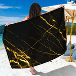 Black Gold Scratch Marble Print Beach Sarong Wrap