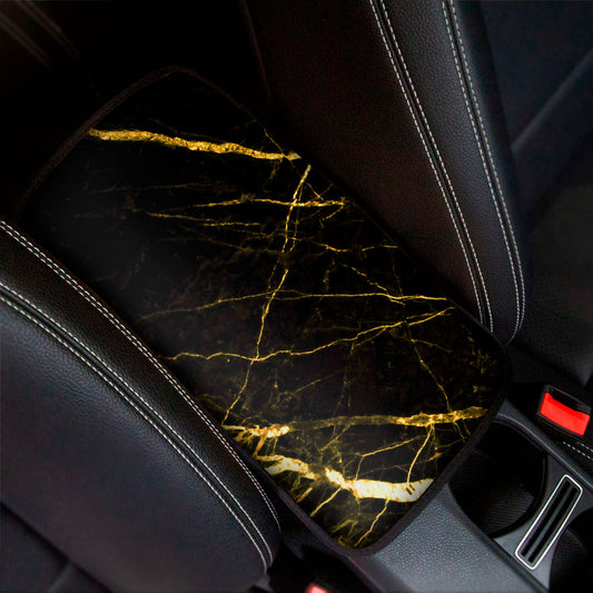 Black Gold Scratch Marble Print Car Center Console Cover