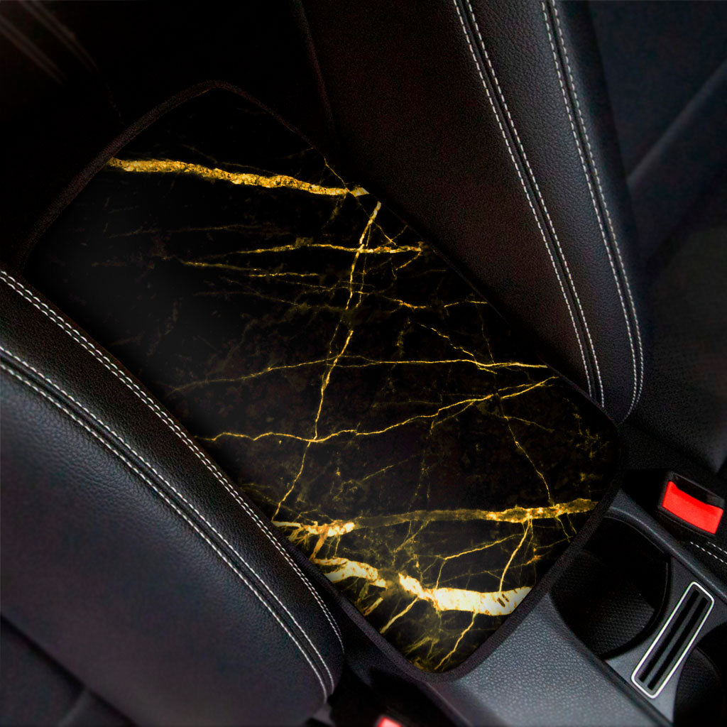 Black Gold Scratch Marble Print Car Center Console Cover