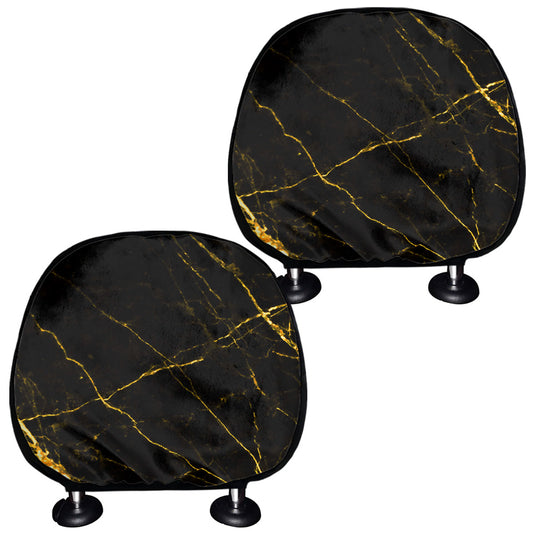 Black Gold Scratch Marble Print Car Headrest Covers