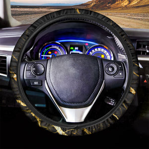 Black Gold Scratch Marble Print Car Steering Wheel Cover