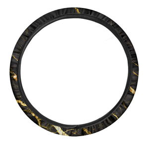 Black Gold Scratch Marble Print Car Steering Wheel Cover