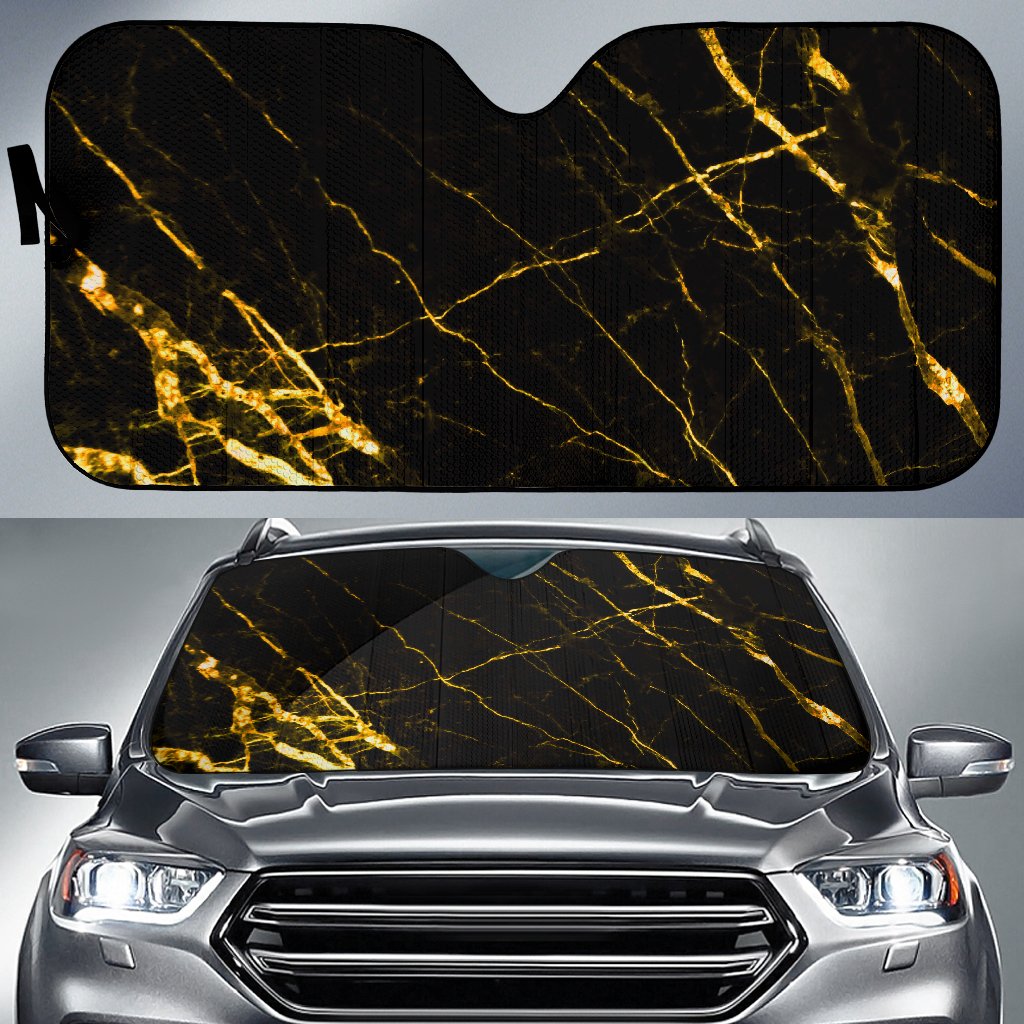 Black Gold Scratch Marble Print Car Sun Shade GearFrost