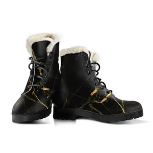 Black Gold Scratch Marble Print Comfy Boots GearFrost