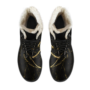 Black Gold Scratch Marble Print Comfy Boots GearFrost