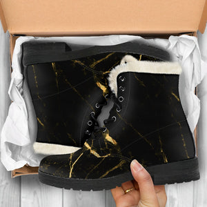 Black Gold Scratch Marble Print Comfy Boots GearFrost