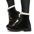 Black Gold Scratch Marble Print Faux Fur Leather Boots