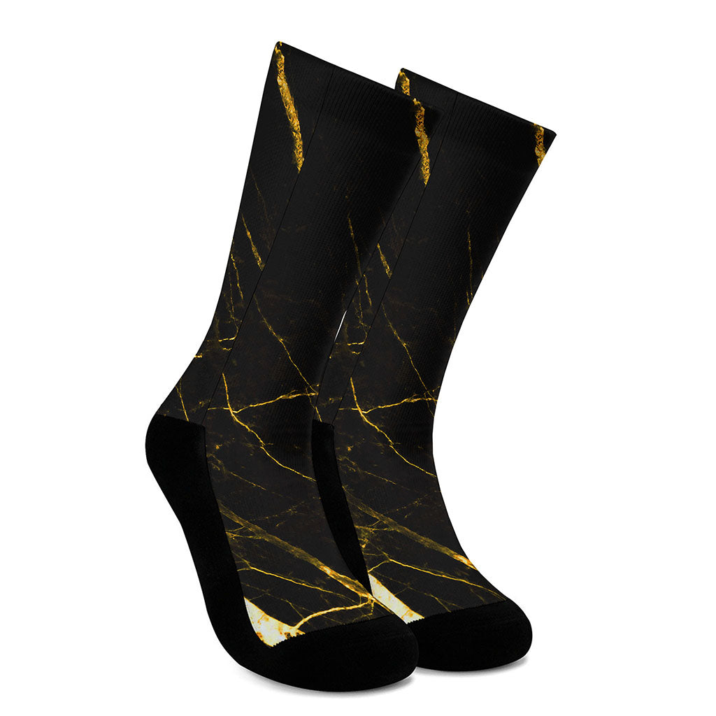 Black Gold Scratch Marble Print Crew Socks