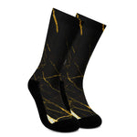 Black Gold Scratch Marble Print Crew Socks