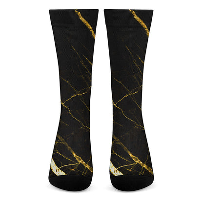 Black Gold Scratch Marble Print Crew Socks