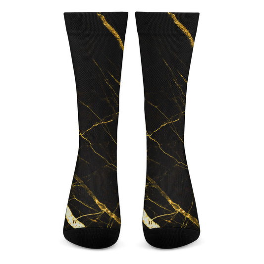 Black Gold Scratch Marble Print Crew Socks