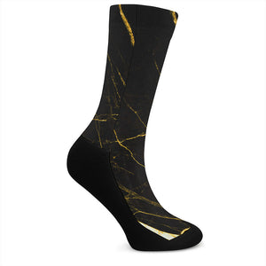 Black Gold Scratch Marble Print Crew Socks