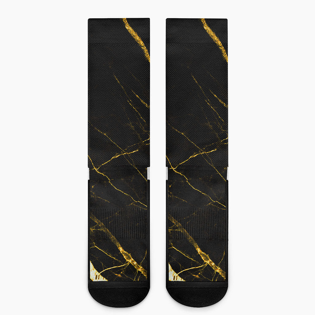 Black Gold Scratch Marble Print Crew Socks