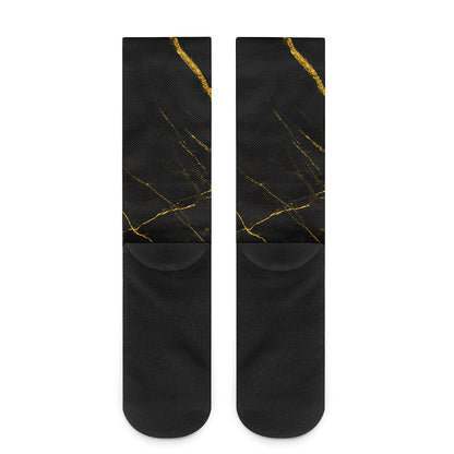 Black Gold Scratch Marble Print Crew Socks