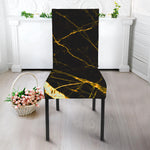 Black Gold Scratch Marble Print Dining Chair Slipcover