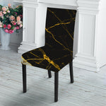 Black Gold Scratch Marble Print Dining Chair Slipcover