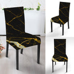 Black Gold Scratch Marble Print Dining Chair Slipcover