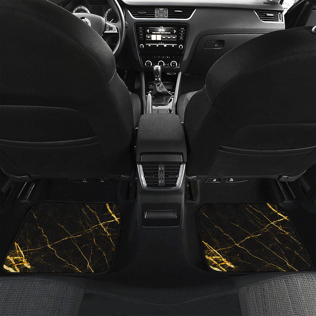 Black Gold Scratch Marble Print Front and Back Car Floor Mats