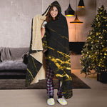 Black Gold Scratch Marble Print Hooded Blanket