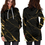 Black Gold Scratch Marble Print Hoodie Dress GearFrost