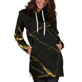Black Gold Scratch Marble Print Pullover Hoodie Dress