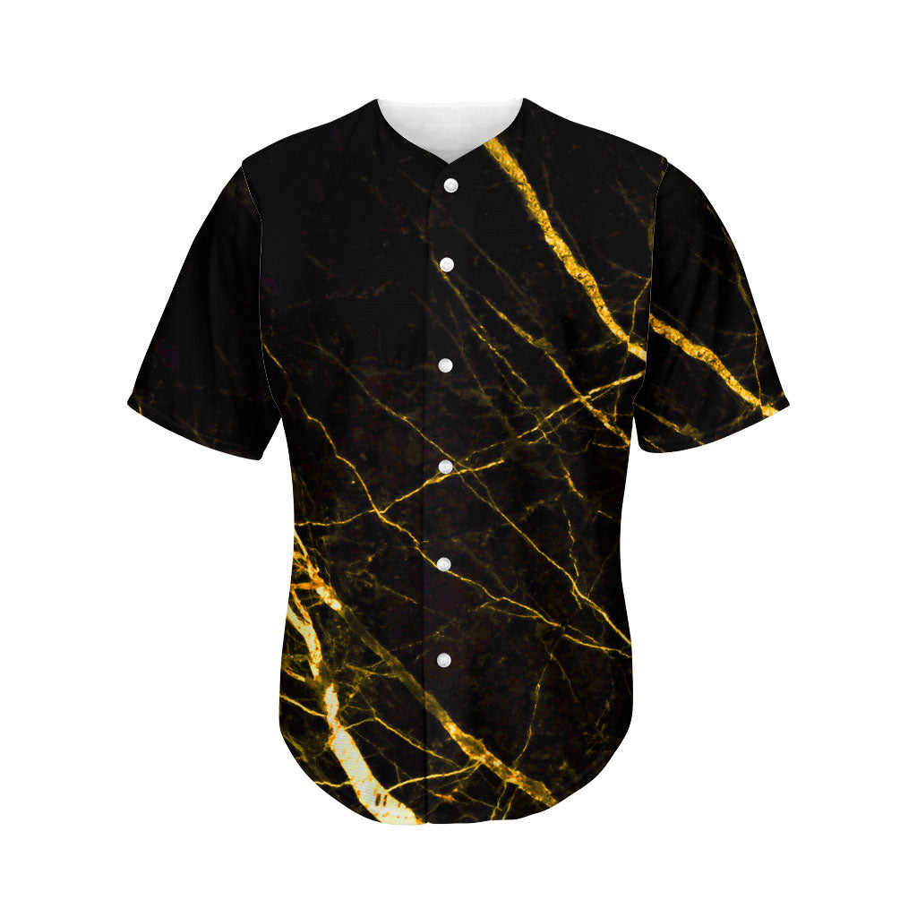 Black Gold Scratch Marble Print Men's Baseball Jersey