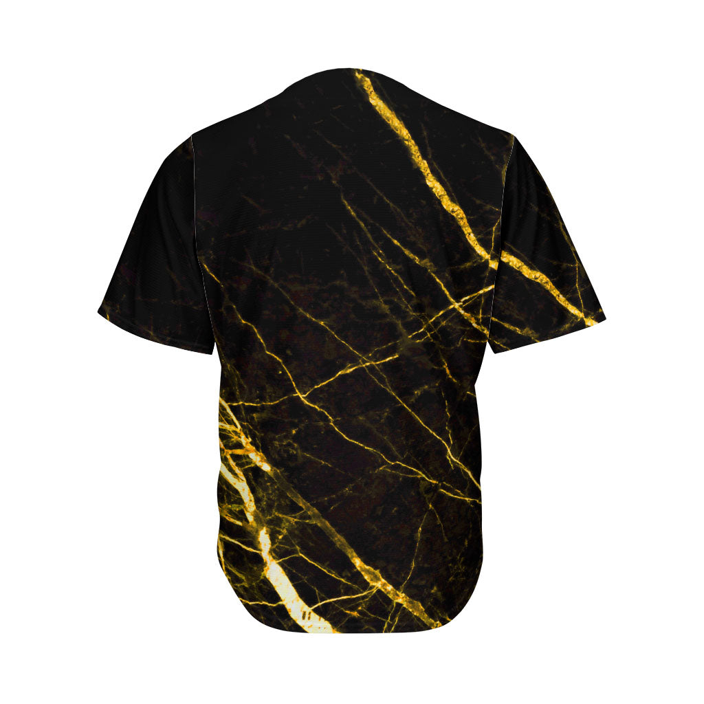 Black Gold Scratch Marble Print Men's Baseball Jersey