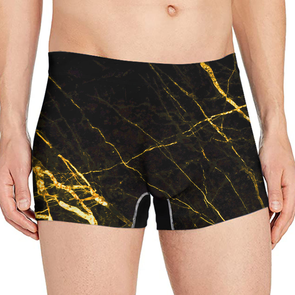 Black Gold Scratch Marble Print Men's Boxer Briefs