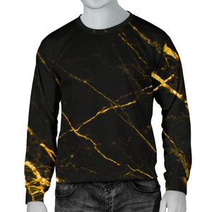 Black Gold Scratch Marble Print Men's Crewneck Sweatshirt GearFrost