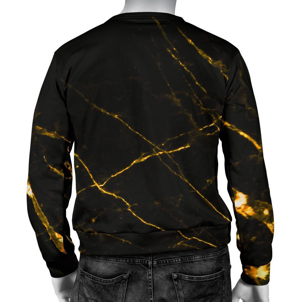 Black Gold Scratch Marble Print Men's Crewneck Sweatshirt GearFrost