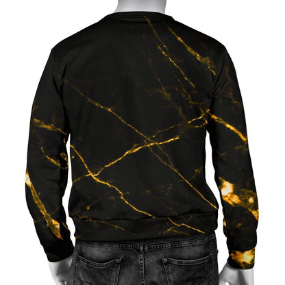 Black Gold Scratch Marble Print Men's Crewneck Sweatshirt GearFrost