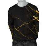 Black Gold Scratch Marble Print Men's Crewneck Sweatshirt GearFrost