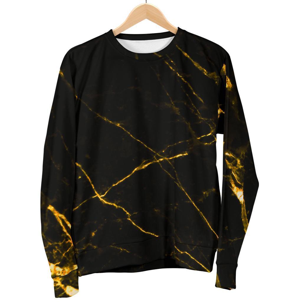 Black Gold Scratch Marble Print Men's Crewneck Sweatshirt GearFrost