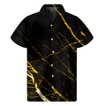 Black Gold Scratch Marble Print Men's Short Sleeve Shirt
