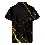 Black Gold Scratch Marble Print Men's Short Sleeve Shirt