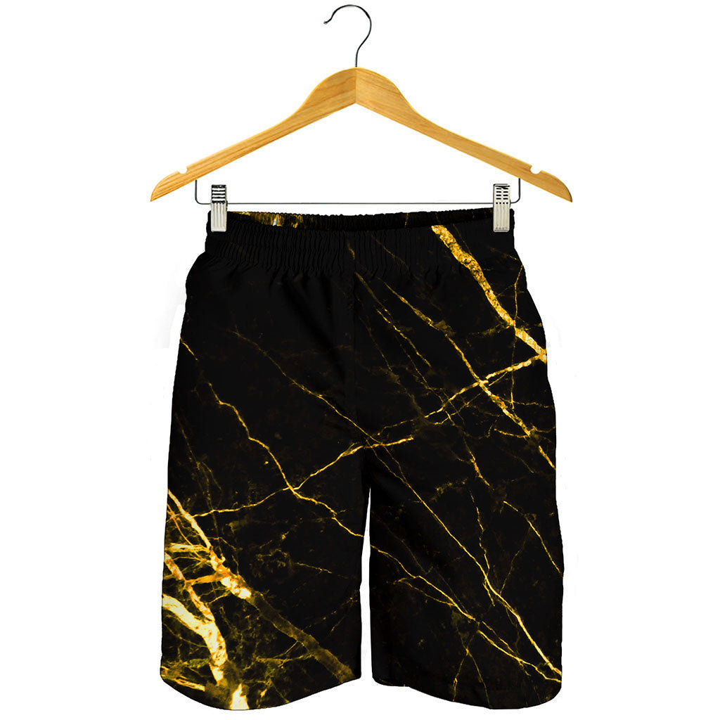 Black Gold Scratch Marble Print Men's Shorts