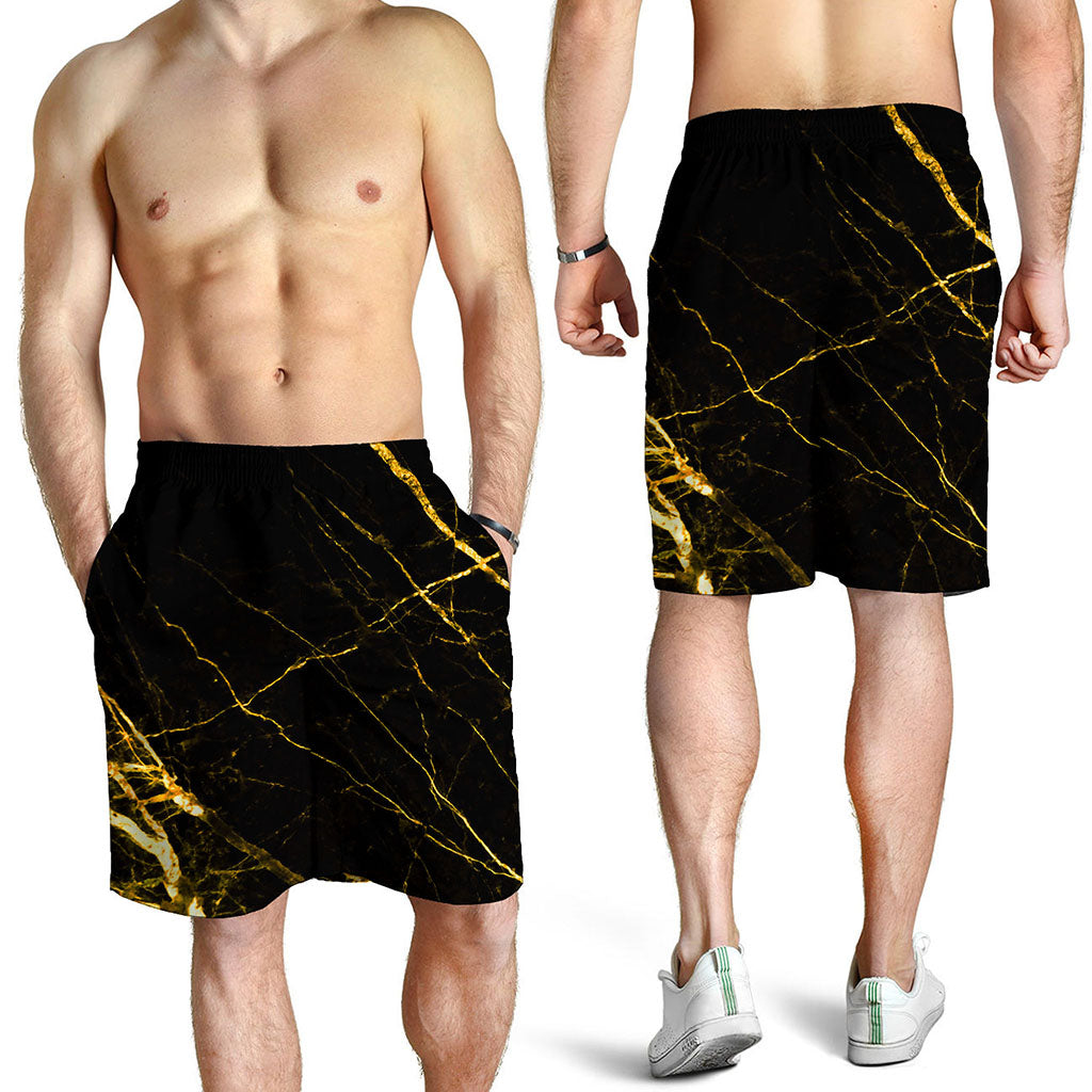 Black Gold Scratch Marble Print Men's Shorts