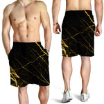 Black Gold Scratch Marble Print Men's Shorts