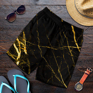 Black Gold Scratch Marble Print Men's Shorts