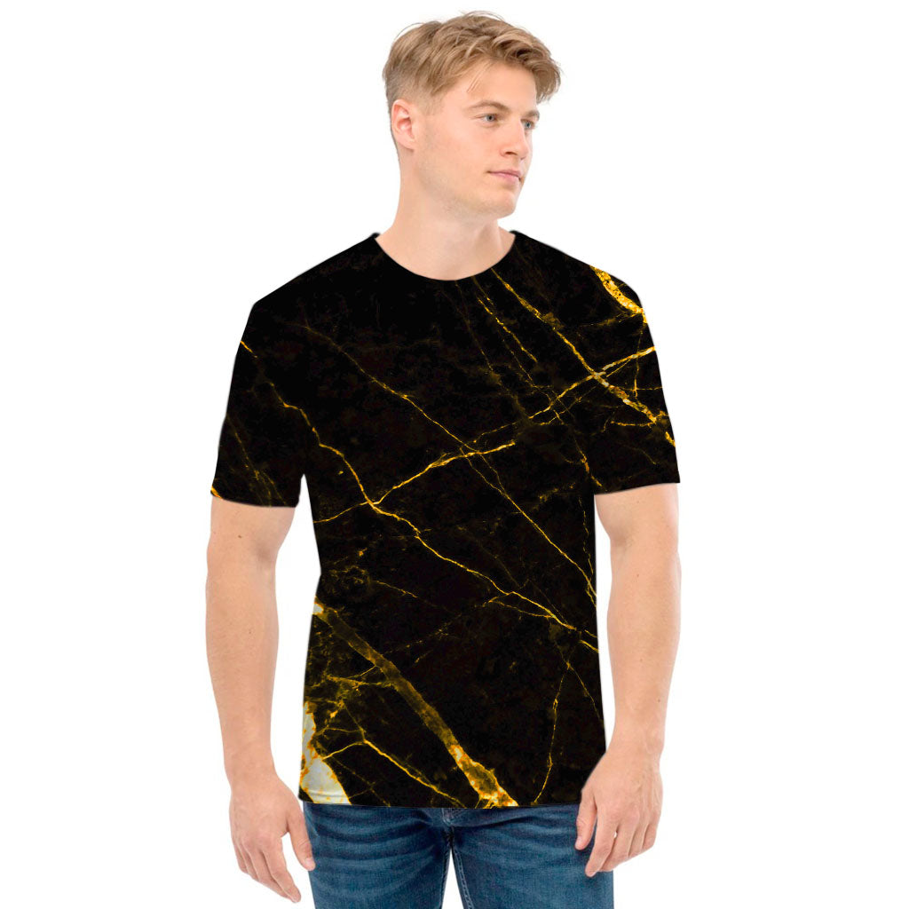 Black Gold Scratch Marble Print Men's T-Shirt