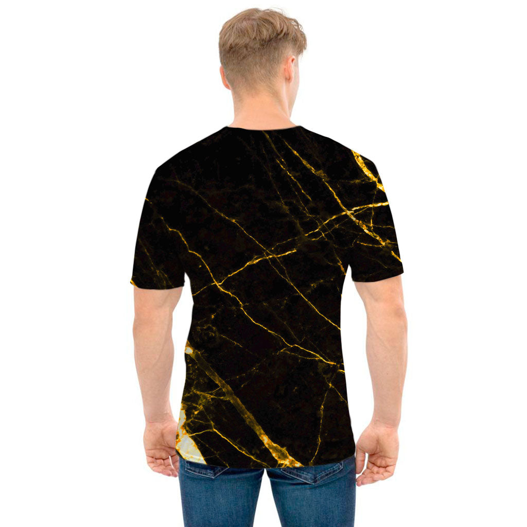 Black Gold Scratch Marble Print Men's T-Shirt