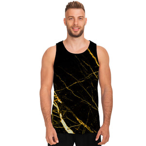 Black Gold Scratch Marble Print Men's Tank Top